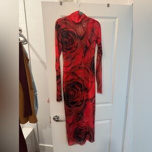 AFRM Shailene Dress in Placed Large Rose Size S